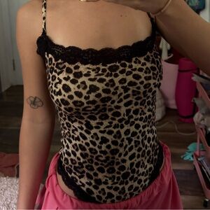 Leopard Print Lace Trim bodysuit